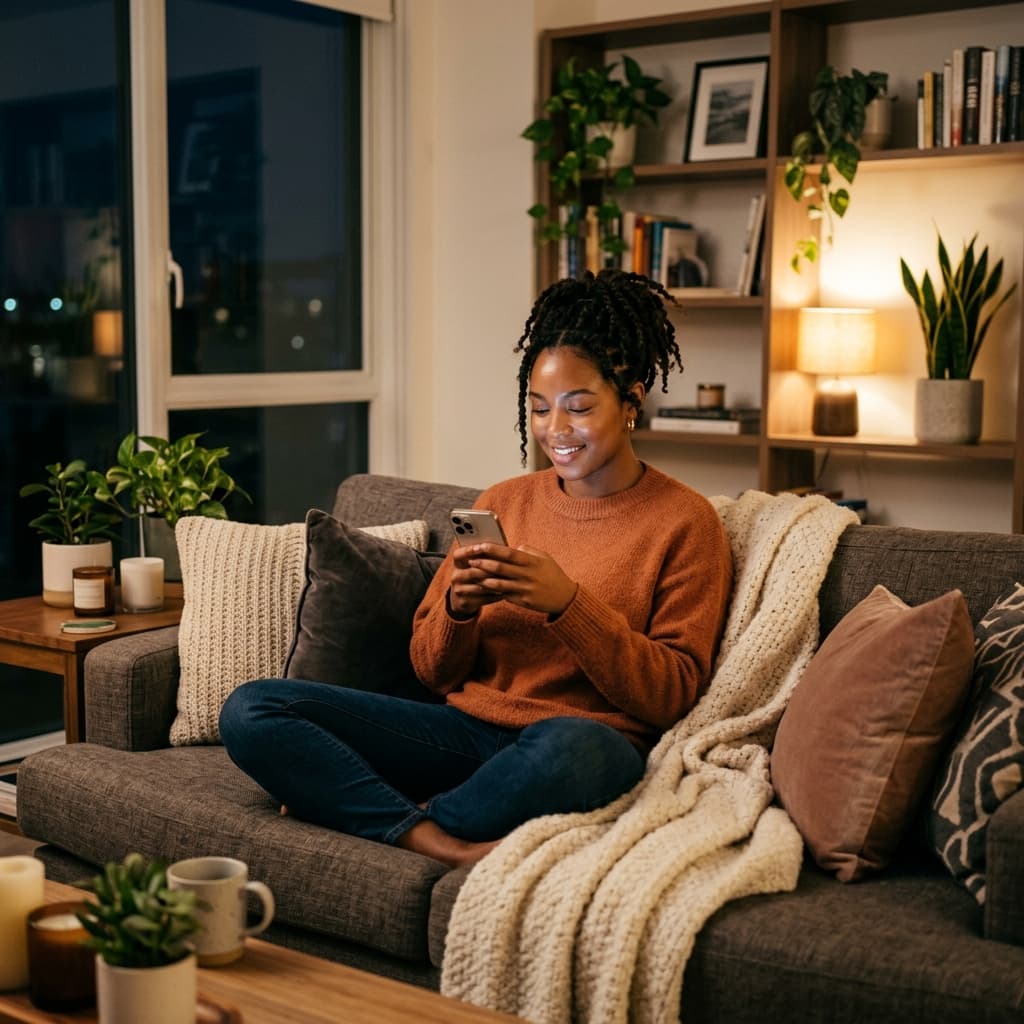 Woman dynamically using smartphone